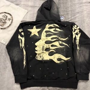 Black Hoodie with Cream Graphic Design